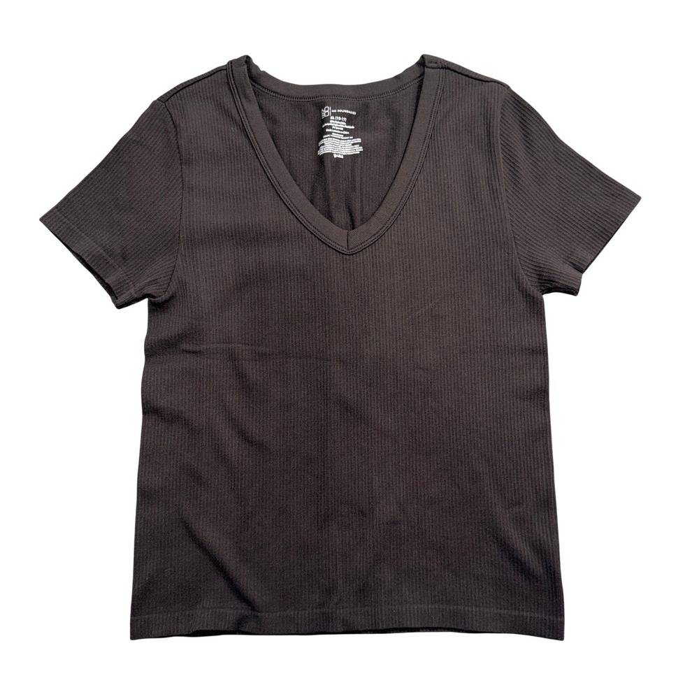 No Boundaries Girls XL 15-17 Black Ribbed‎ V-Neck Short Sleeve T-Shirt